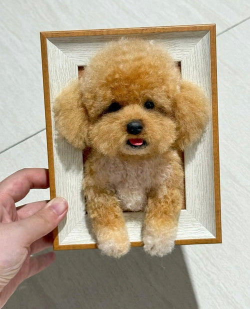Handcrafted wool felt pet memorial gift Australia — custom Poodle portrait in white washed frame